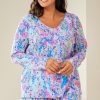 Women's Sky Blue Plus Size Floral Lounge Outfit