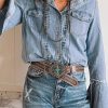 Sky Blue Chest Pockets Bell Sleeve Buttoned Denim Jacket