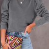 Women's Stylish Gray Vintage Washed Puff Sleeve Sweatshirt