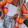 Orange Striped Colorblock Drop Shoulder Slouchy Cardigan