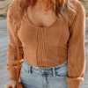 Brown Plus Size Ribbed Slim Fit Knit Top