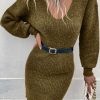 Green V Neck Bodycon Sweater Dress