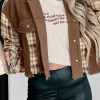 Brown Plaid Patchwork Distressed Hooded Cropped Jacket