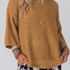 Women's Brown Slouchy Textured Knit Loose Sweater