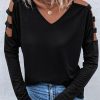 Women's Black Cold Shoulder Cut Out Long Sleeve Top