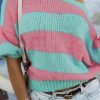 Green Contrast Striped Drop Shoulder Loose Sweater