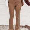 Brown Ribbed Knit High Rise Flare Leggings