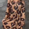 Leopard Print Button Front Bubble Sleeve Loose Knit Dress