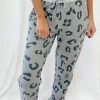 Women's Gray Leopard Print Drawstring High Waist Jogger Pants