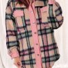 Pink Fuzzy Plaid Corduroy Patchwork Shacket