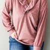 Women's Pink Plus Size Long Sleeve V-Neck Buttoned Top