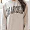 Khaki LOS ANGELES Leopard Letter Graphic Hooded Sweatshirt