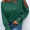 Green Asymmetrical Cut Out Buttoned Long Sleeve Top