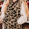 Leopard Plus Size Stand Neck Zipped Front Sherpa Jacket Vest