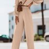 Khaki Long Puff Sleeve High Waist Crinkle Two Piece Set