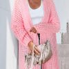 Pink Open Knit Long Sleeve Oversized Cardigan