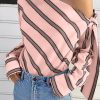 Women's Pink Striped Asymmetric Tied Shoulder Blouse