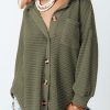 Women's Casual Green Waffle Knit Button Up Shirt