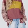 Red Colorblock Striped Bishop Sleeve Top