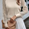 Apricot Striped Mesh Long Sleeve Ribbed Top