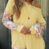 Women's Yellow Floral Patchwork Waffle Knit Babydoll Blouse