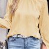 Apricot Frilled Mock Neck Ripple Bubble Sleeve Blouse