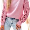 Pink Woven Hollowed Dropped Sleeve Sweater