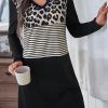 Black Leopard Striped Patchwork Long Sleeve T-Shirt Dress