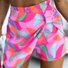 Rose Twisted Geometric Print High Waist Casual Shorts