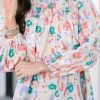 Multicolor Printed Frilled Neck Smocked Loose Blouse