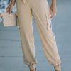 Khaki Side Pockets Slim Fit Knotted High Waist Pants