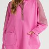 Rose Patchwork Side Pockets Oversized Henley Hoodie