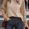 Flaxen Lace Patch Sleeve Waffle Knit Top