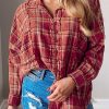 Orange Plaid Frayed Stitching Long Sleeve Shirt