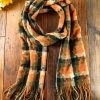 Orange Plaid Printed Fringed Hem Scarf