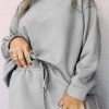 Light Grey Plus Size Textured Casual Two-Piece Pants Set