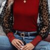 Ruby Leopard Mesh Puff Sleeve Patchwork Slim Fit Top