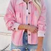 Pink Turn-Down Collar Pockets Shirt Jacket