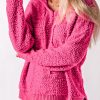 Rose Loose Popcorn Textured Hooded Sweater