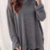 Gray Waffle Knit High Slits Oversized Top