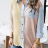 Sky Blue Plaid Color Block Long Sleeve Shirt