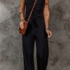 Black Rib Knit Notch Neck Tank And Wide-leg Pants Set