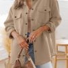 Women's Khaki Solid Textured Flap Pocket Buttoned Shacket