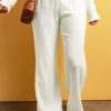 Women's Casual White Textured Loose Fit Drawstring High Waist Pants