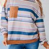 Striped Print Ribbed Knit Patchwork Pullover Top