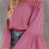 Pink Frilled Off-Shoulder Bell Sleeve Blouse