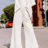 Women's Bright White Textured Loose Fit T-Shirt And Drawstring Pants Set