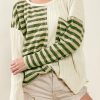 Khaki Striped Patch Textured Long Sleeve Top