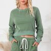 Green Fleece Two-piece Cropped Pullover And Shorts Set