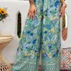 Green Floral Print Wide Leg Boho Pants